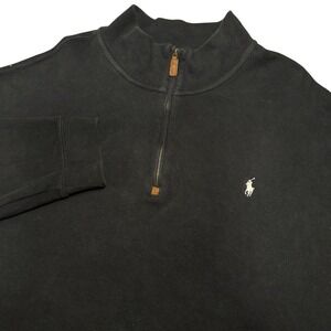 Polo Ralph Lauren Mens 3XB Big Black Cotton Pique Quarter Zip Pullover Sweater